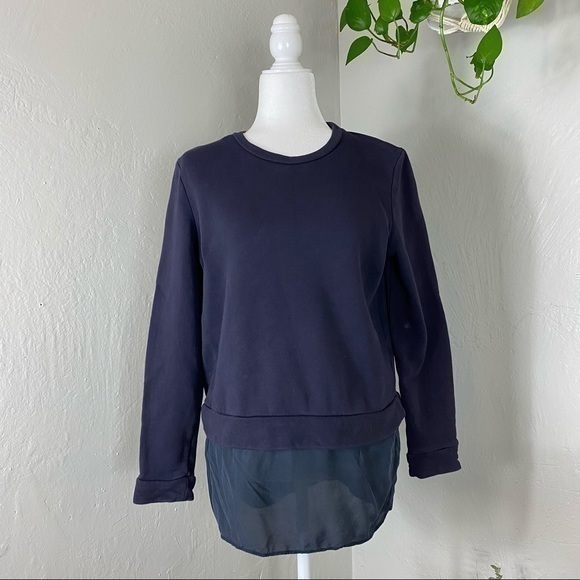 COS Navy Blue Cotton Crewneck Pullover Sweater Sweatshirt Tunic Panel Layer - Picture 1 of 11